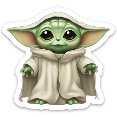 Baby yoda wearing a ghost costume sticker