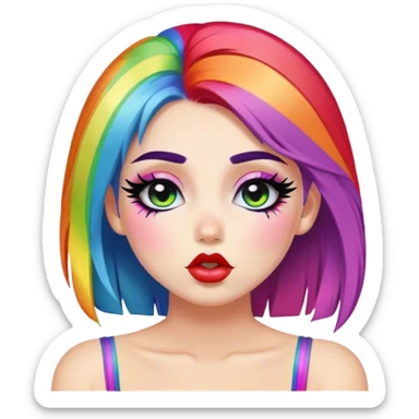 Pretty Girl with black eyeliner and rainbow hair making a kissy face sticker