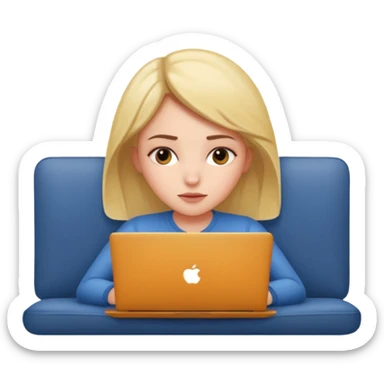 A girl is lying on the couch with a laptop, working sticker