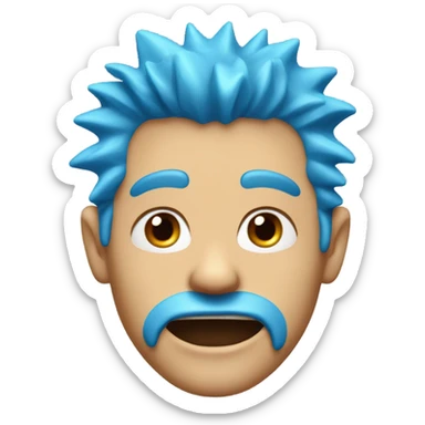 Man with blue hair, black eyes, one front tooth missing, spiky hair. sticker