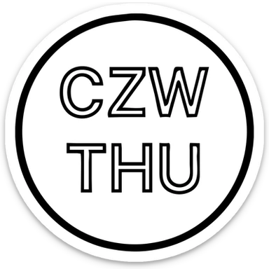 Swap the colors: make the circle white, the text 'CZW' and 'THU' black, and add a bold black border around the circle. Keep the text centered and bold in an outlined icon style with no fill. sticker