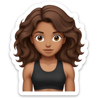 brown girl with wavy brown hair with muscles wearing black top  sticker