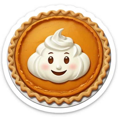 pumpkin pie with whipped cream on top of it, and has chicken legs, and a face. sticker
