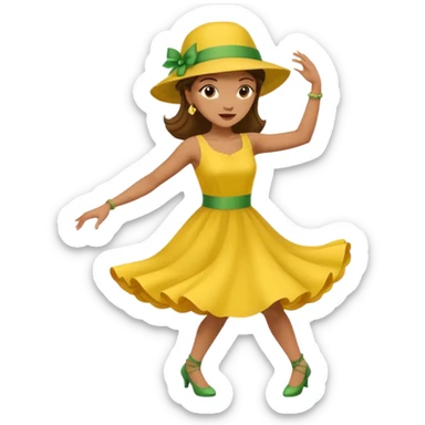 Woman dancing with yellow dress and green hat sticker