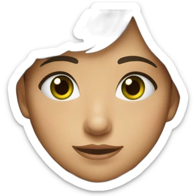 Fille brune avec les yeux vert. Un petit visage, petit nez petite joues joufflue ce qui la rend mignonne.  sticker