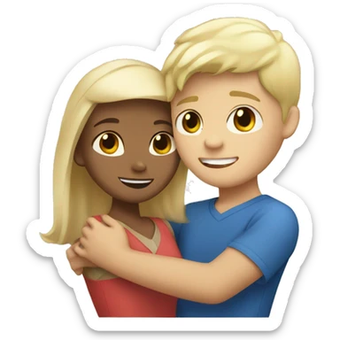 Filipino boy and white blonde girl hugging sticker