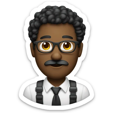 Homem negro com bigode, cabelo grisalho, usa óculos sticker