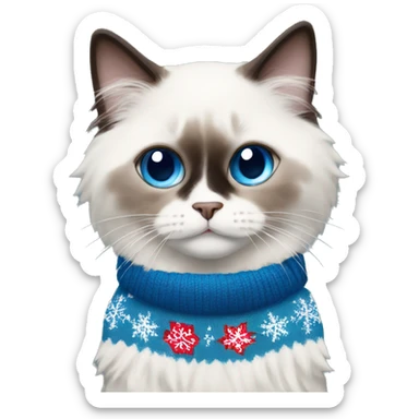 Ragdoll with blue eyes wearing a christmas sweater sticker