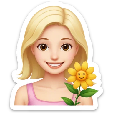 smiling girl with flower sticker