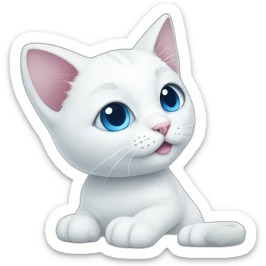 cartoon white cat with a blue big spot on his left side and a blue ear sticker