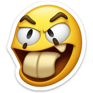 Angry frowning emoji face biting its tongue, tongue must be folded inside mouth and held by teeth, appearing outside sticker