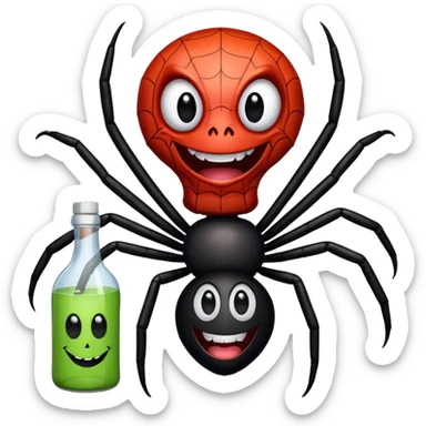 wesoły śmieszny pająk z butelka jadu i podpisem cześć sticker