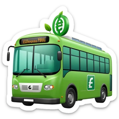 green electric bus with a big euro bill, no text on the bus sticker