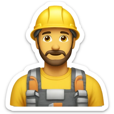 A braver man, with beard, white skin, with a construction hat yellow sticker