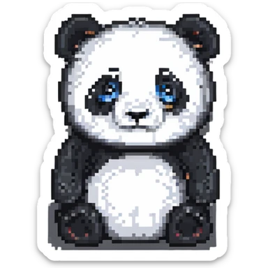 sad panda, pixel art style sticker