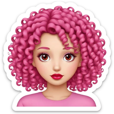 Chica pelo rizado. Labios rojos y pestañas, vestida de rosa  sticker