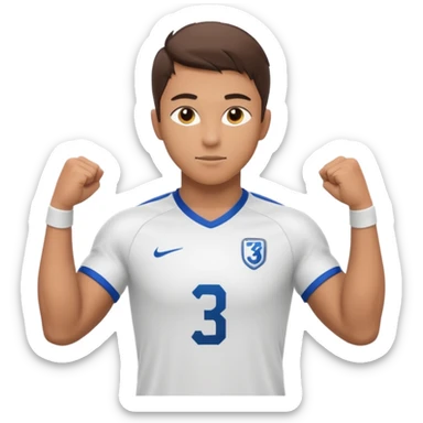 Apple emoji style 23 year old soccer player standing confident pose, white jersey #3, ultra detailed 3D sticker
