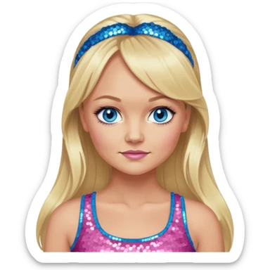 Emma Bunton with long blonde ponytail hair, blue eye, pink sequin crop top sticker