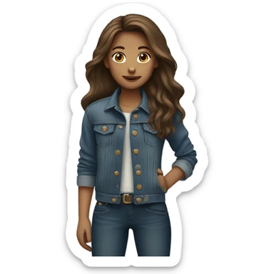 Girl in denim jacket with long brown hair sticker