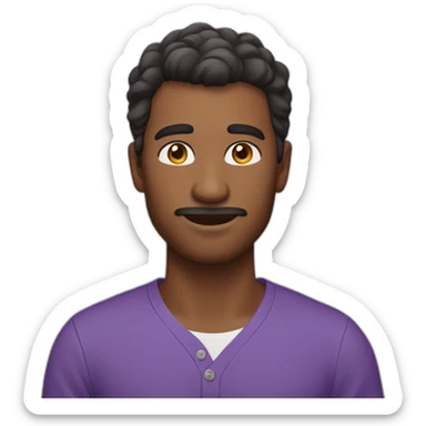 A man whose shirt is purple His face is brown and beautiful His skin color is white  sticker