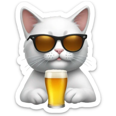 Cat with sunglasses drinking a beer sticker