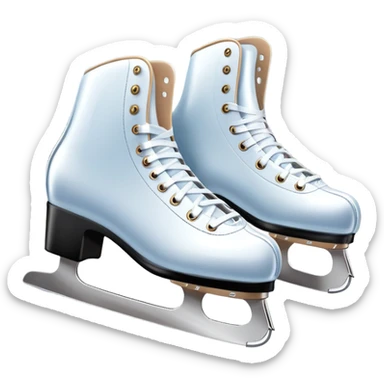 An icon showing a pair of elegant figure skates placed on the smooth, sparkling ice of a grand ice arena. The rink is surrounded by cheering spectators and soft arena lights, creating a beautiful, dynamic atmosphere. Transparent background highlights the grace and beauty of figure skating. sticker