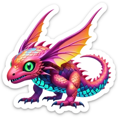 Tropical futuristic lush warm-colored neon-colored Fakémon-Digimon-creature sticker