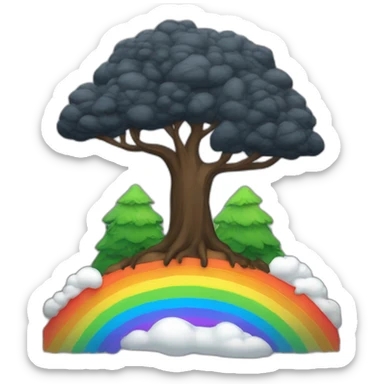 montagne noir avec un peu d'arbre avec un arc-en-ciel sticker