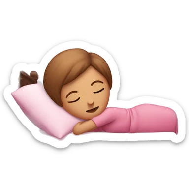 white female with brown short hair with a bow asleep on a pink bed sticker