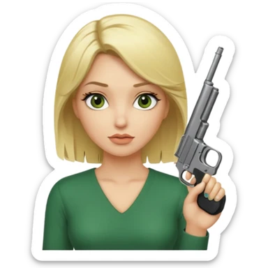 Emoji femme blonde cheveux blond, yeux vert avec de long cils noir qui porte un pistolet et à des cornes  sticker