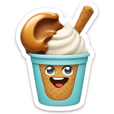 Ice cream in a cup with caramel  sticker