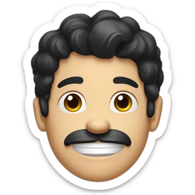 A white adult men with black hair and a goofy face, looking at a dog and look very happy to see it sticker