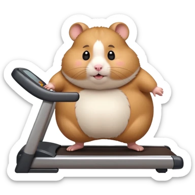 fat hamster big belly trying to run on treadmill sideways sticker