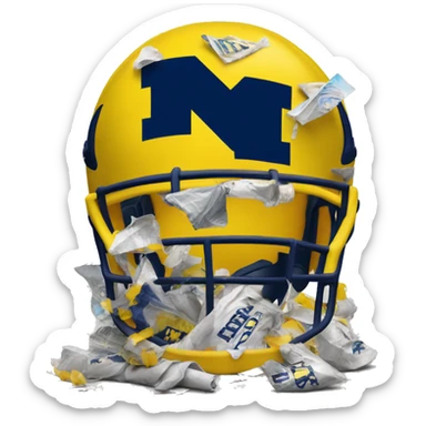 University of Michigan football helmet surrounded by trash  sticker