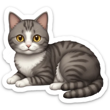 full body tiny short hair dark grey and 3/4 white cat with hazel eyes lying down sticker