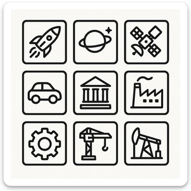 large resolution square minimal icons, space semiotic, black print on white background, square outline icons, sleek symbols, transportation, economy, engineering, industry. Designed for signage.  sticker