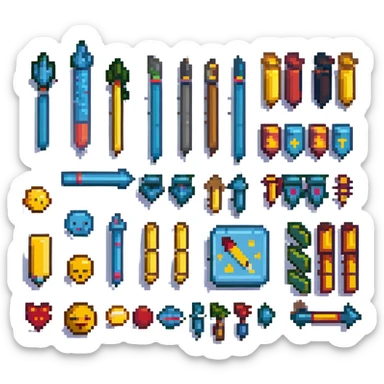 A set of emojis for highlighting text in posts, featuring various markers, arrows, and highlights, in the style of pixel art. sticker