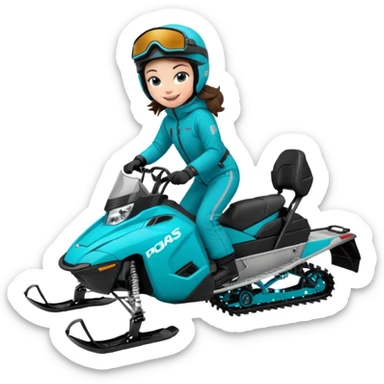 Can you create an emoji of a brunette girl on a teal polaris khaos 850 155 snowmobile with the skis up sticker