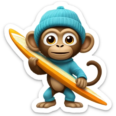 Monkey on a surfboard with a bazooka wearing a beanie sticker
