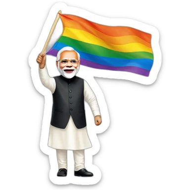 hyper realistic narendra modi waving lgbtq flag sticker