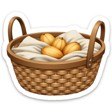 A woven light Brown basket with fresh washed linen sticker