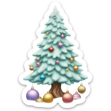 Pastel Christmas tree with ornaments and snow  sticker