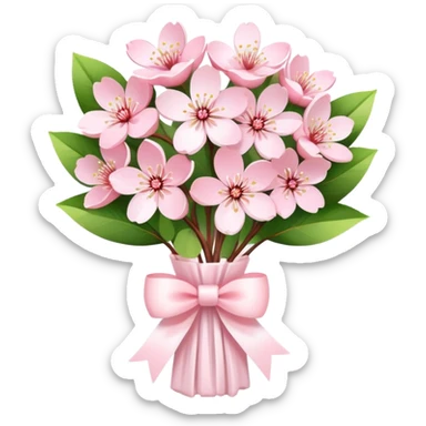 Pastel pink cherry blossom bouquet wrapped with a cute white bow  sticker