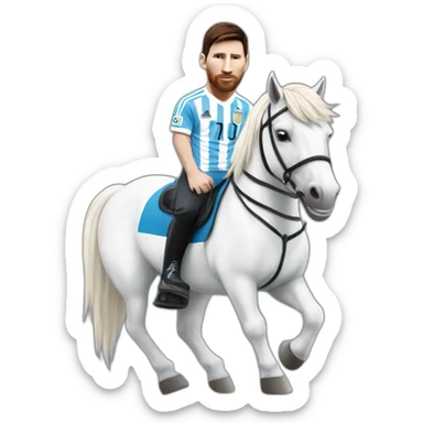 lionel messi with the argentine soccer team shirt riding a white horse sticker