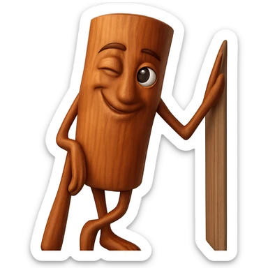 Create a flirty expression for a cinnamon stick character. The character should have a playful and charming face with a wink or coy smile, with a transparent background. sticker