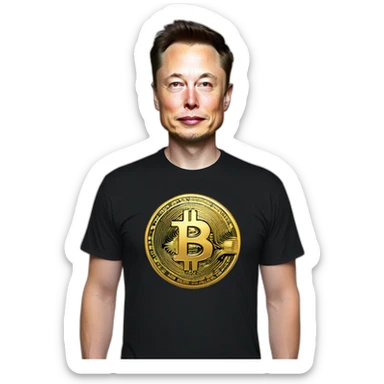 Elon musk holding bitcoin ,and wearing x(Twitter) t-shirt  sticker