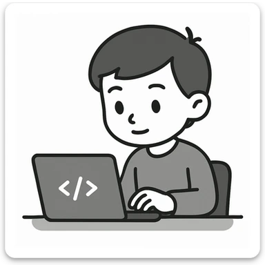 web developer coding on laptop, minimalist style, clean lines, neutral colors sticker