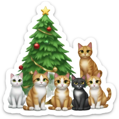 Four different cats sitting under a Christmas tree  sticker