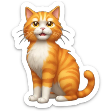 cute angry orange hairy cat full body with long tail sticker