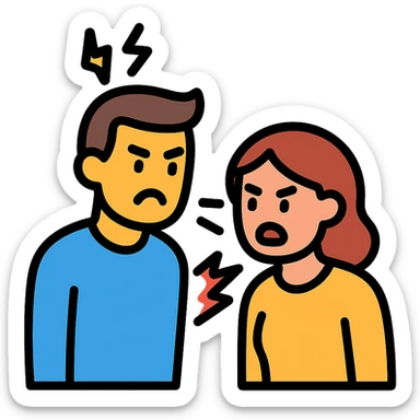color outline icon of a man and woman arguing, simple lines sticker